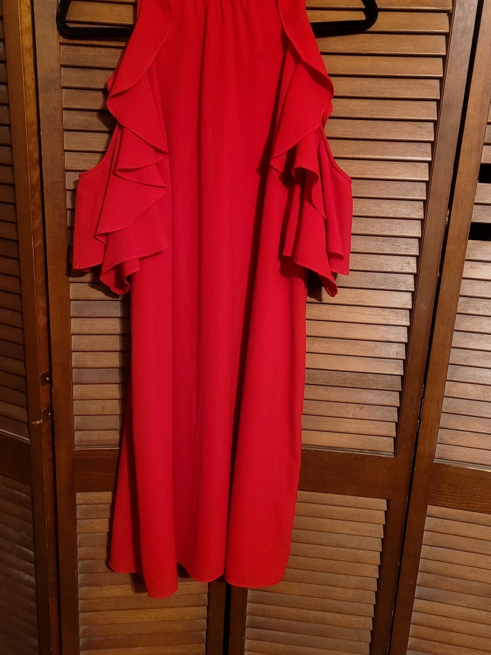 Red Cold-Shoulder Ruffle Midi Dress - Womens Size L